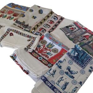 RARE‎ LOT Vintage Tablecloths Napkins Scandinavia Germany Dutch Maps 60s 70s EUC